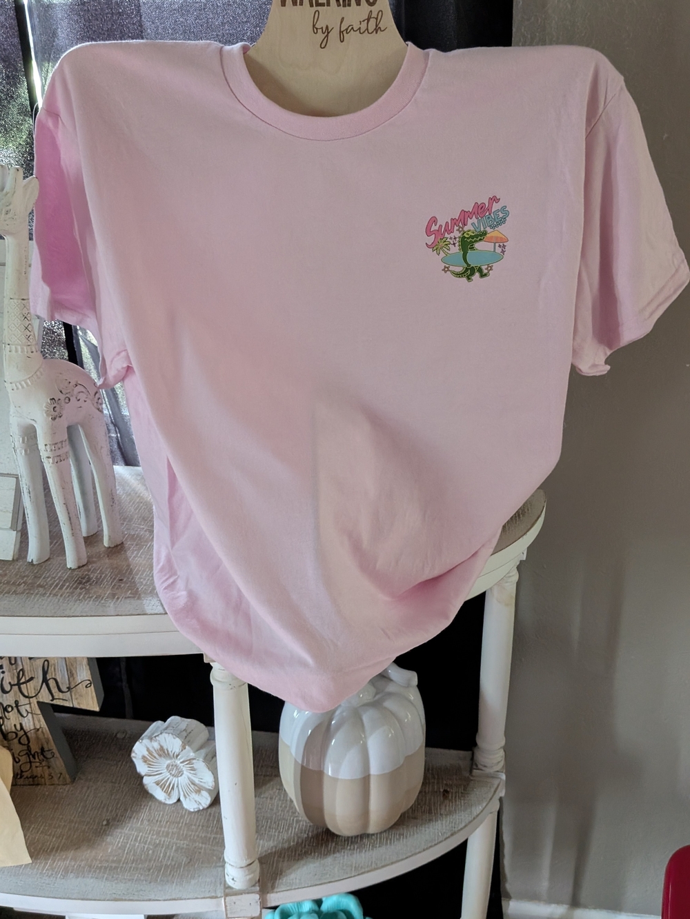 Pink Summer Surf Graphic Tee Has A Front Design And A Back Design...